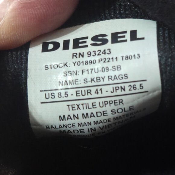 Diesel Men's Black and White sneakers size US 8.5 EUR 42 JPN 26.5 - Picture 8 of 10